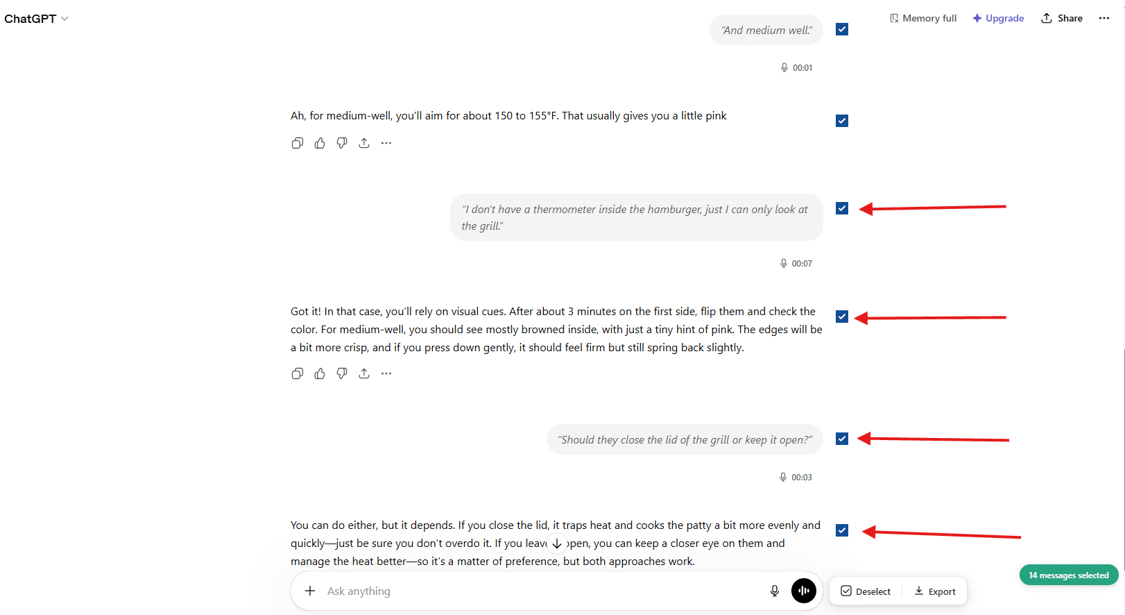 Export part of the conversation